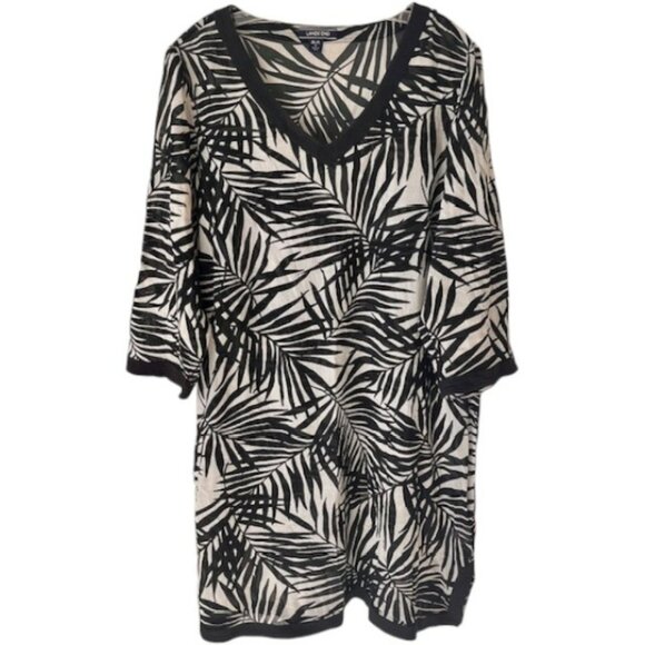 Lands' End 100% Cotton Gauze Palm Print Swim Cover Up w/Trim - Black/Cream - 18 - Picture 1 of 9